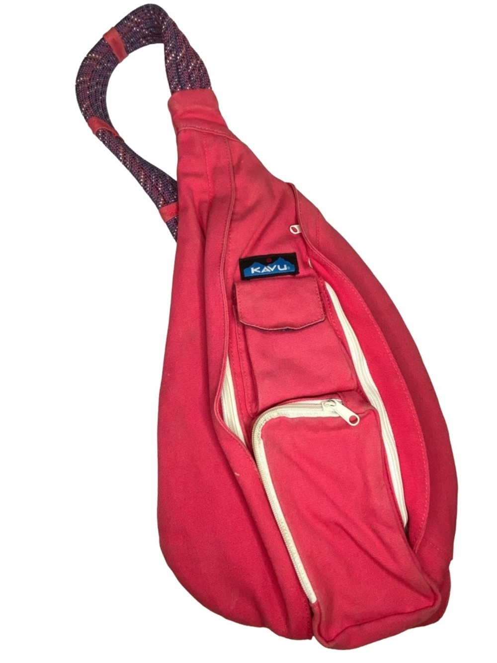 KAVU Rope Sling Bag Crossbody Backpack Pink Purple Cotton Canvas